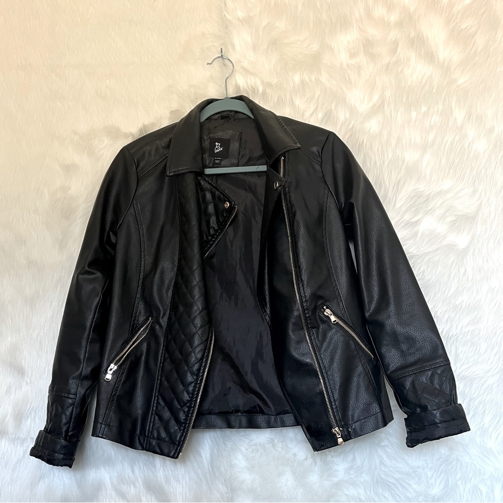 Black Vegan Leather Zip Jacket